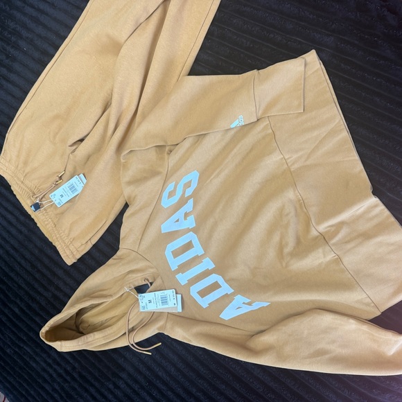 adidas Other - adidas Tan Hoodie & Joggers Set with White Logo